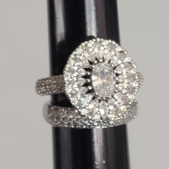 925 Stunning CZ Ring And Band Pave Wedding Engagement Sz 5 6 7 New SPARKLY - Picture 16 of 17